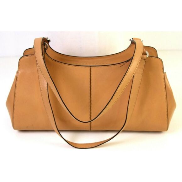 Monsac Original BEIGE GENUINE LEATHER CLASSIC ZIP SATCHEL TOTE BAG HANDBAG PURSE - Picture 7 of 12